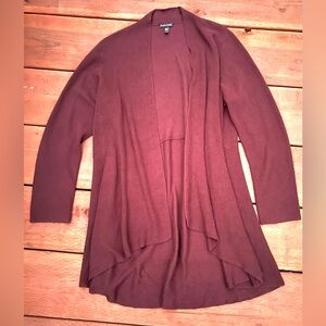 Eileen Fisher XL Burgundy Silk Cashmere Cardigan Open Front Ribbed Knit Sweater